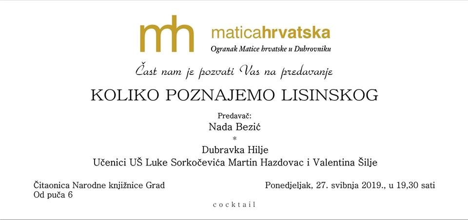 Ogranak Matice hrvatske: Predavanje o Vatroslavu Lisinskom