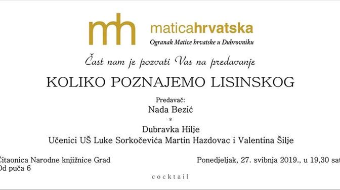 Ogranak Matice hrvatske: Predavanje o Vatroslavu Lisinskom