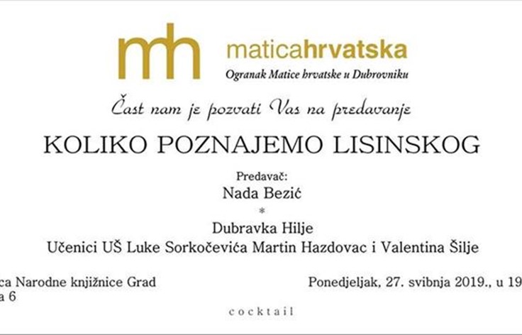Ogranak Matice hrvatske: Predavanje o Vatroslavu Lisinskom