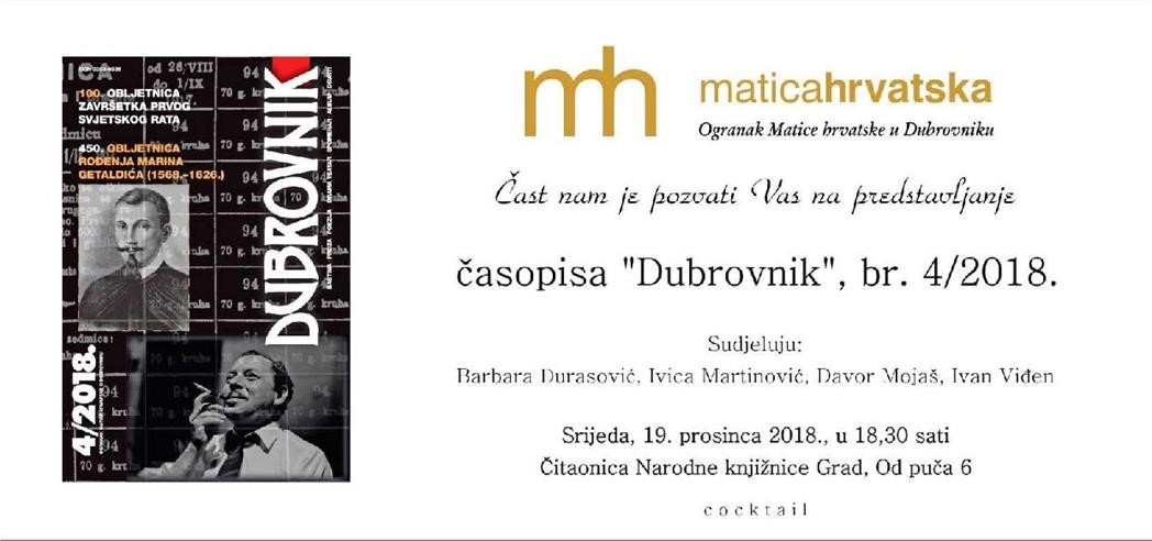 Predstavljanje časopisa ''Dubrovnik'' u organizaciji Ogranka Matice hrvatske