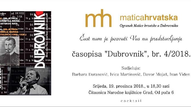 Predstavljanje časopisa ''Dubrovnik'' u organizaciji Ogranka Matice hrvatske