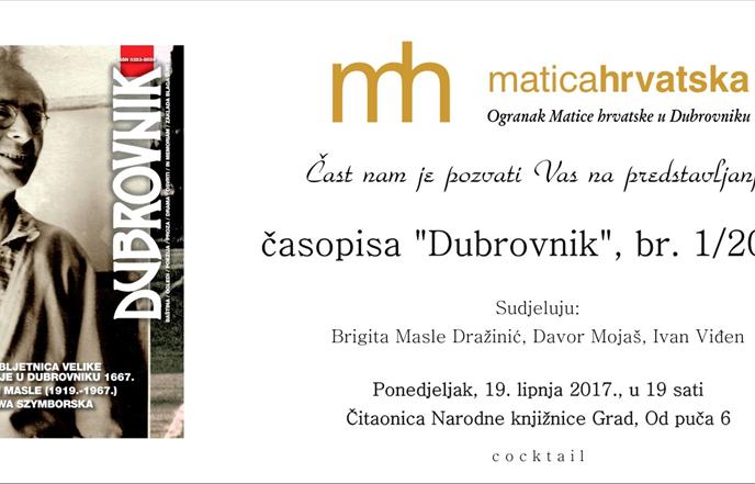 Novi broj časopisa Dubrovnik