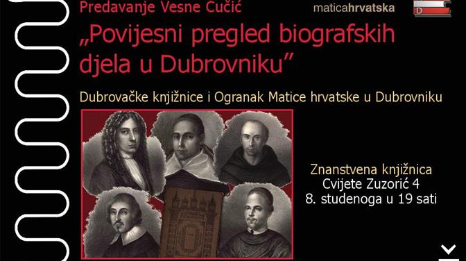 Predavanje o povijesnom pregledu biografskih djela u Dubrovniku