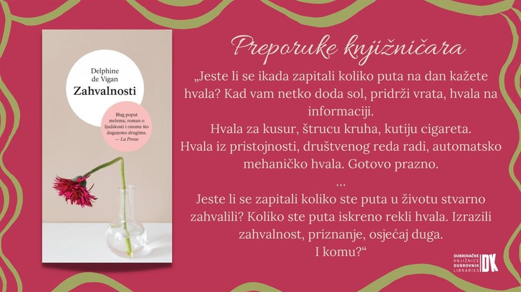PREPORUKE KNJIŽNIČARA: Delphine de Vigan: "Zahvalnosti"