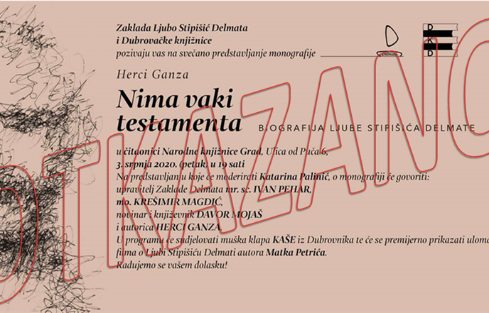 Otkazano predstavljanje monografije o Ljubi Stipišiću Delmati u Dubrovačkim knjižnicama