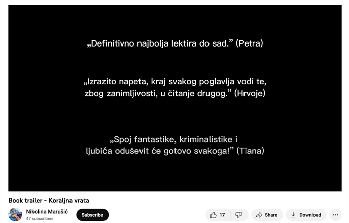 Rezultati natječaja za najbolje video najave: Z. Penn, Knjižnica tajni i P. Pavličić, Koraljna vrata