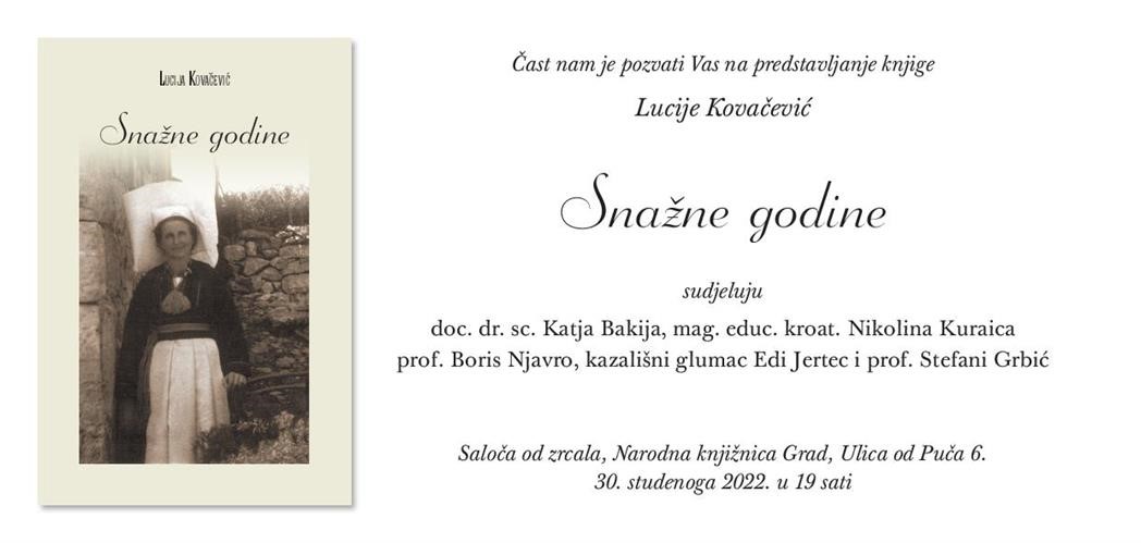 Predstavljanje knjige "Snažne godine" Lucije Kovačević