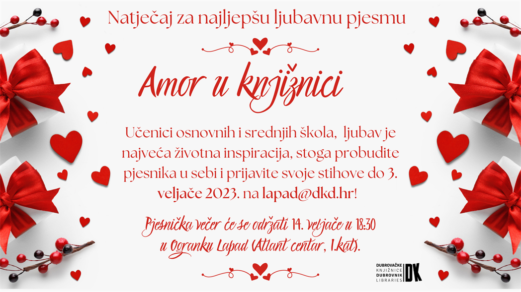 "Amor u knjižnici" - natječaj za najljepšu ljubavnu pjesmu