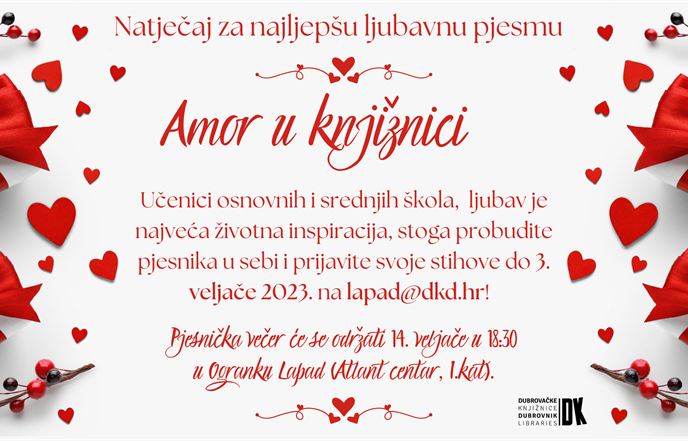 "Amor u knjižnici" - natječaj za najljepšu ljubavnu pjesmu