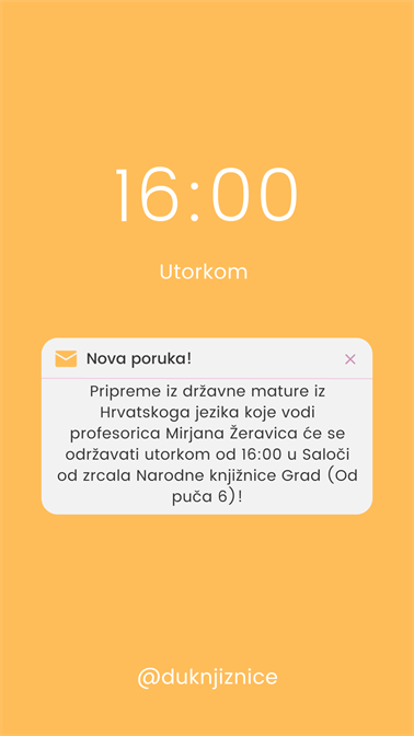 Obavijest o promjeni termina održavanja priprema iz državne mature iz Hrvatskoga jezika