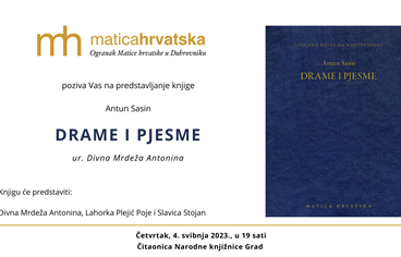 Predstavljanje knjige "Drame i pjesme" književnika Antuna Sasina