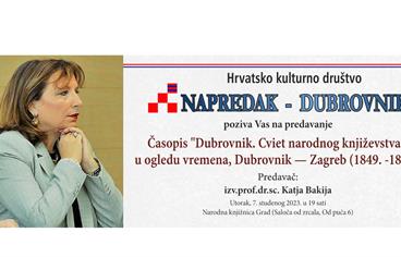Predavanje dr. sc. Katje Bakija: „Almanah Dubrovnik. Cviet narodnog književstva u ogledu vremena”