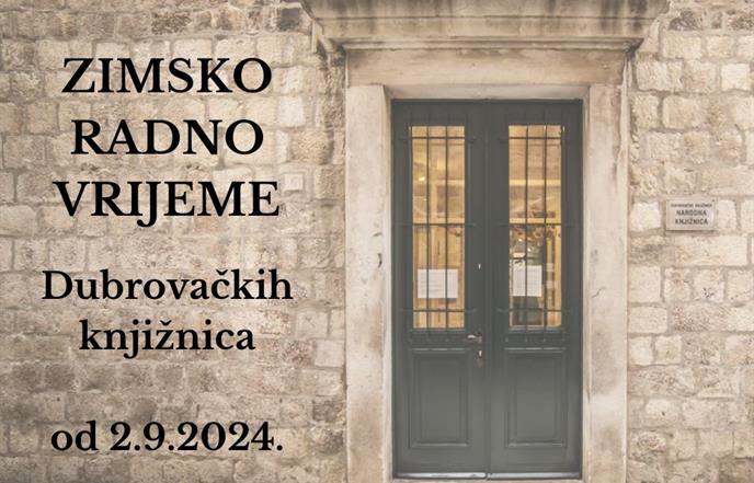 Od 2.9. Dubrovačke knjižnice prelaze na zimsko radno vrijeme