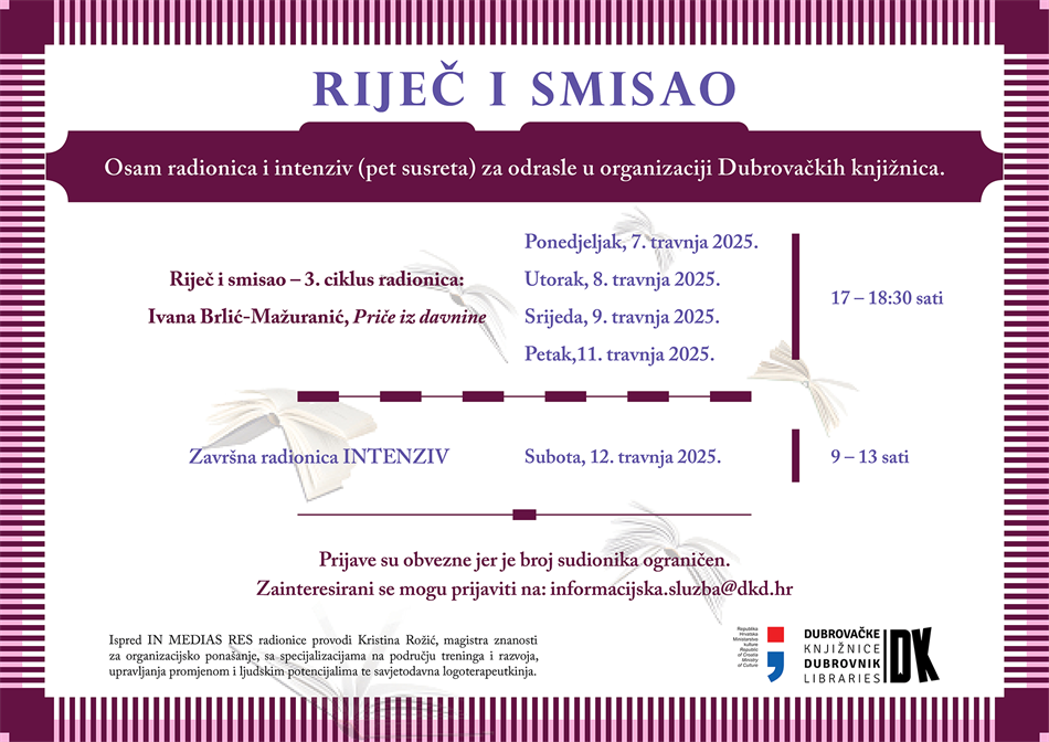 PRIJAVE U TIJEKU! Kreće treći ciklus radionica za odrasle "Riječ i smisao"