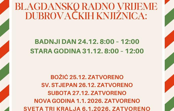 Blagdansko radno vrijeme Dubrovačkih knjižnica