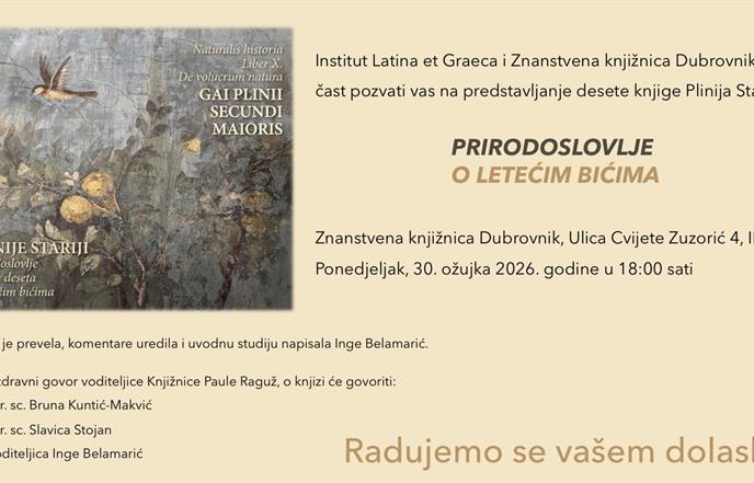 Predstavljanje knjige „O letećim bićima“ Plinija Starijeg u Znanstvenoj knjižnici Dubrovnik