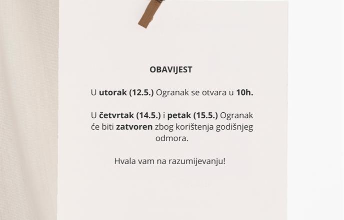 Obavijest o privremenom radnom vremenu Ogranka Cavtat