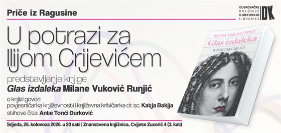 U srijedu u Znanstvenoj knjižnici: Milana Vuković Runjić predstavlja knjigu o Iliji Crijeviću