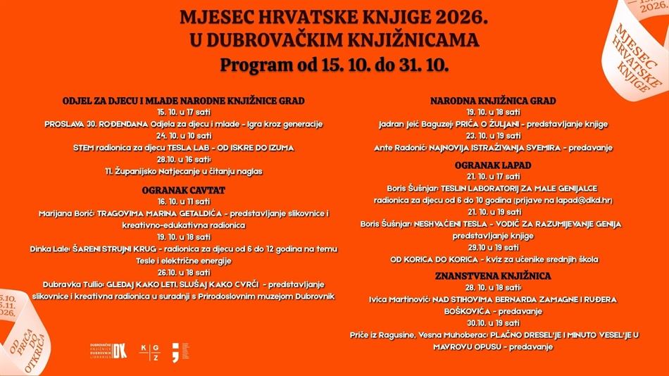 Program Mjeseca hrvatske knjige u listopadu: Pogledajte što vas sve očekuje u Dubrovačkim knjižnicama