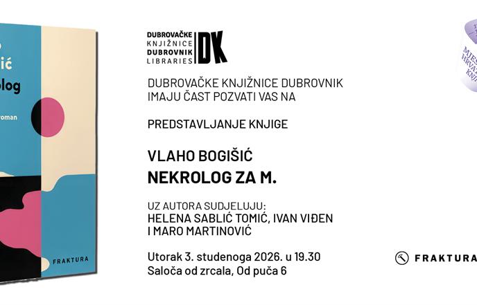 Vlaho Bogišić predstavlja roman „Nekrolog za M.” u Narodnoj knjižnici Grad