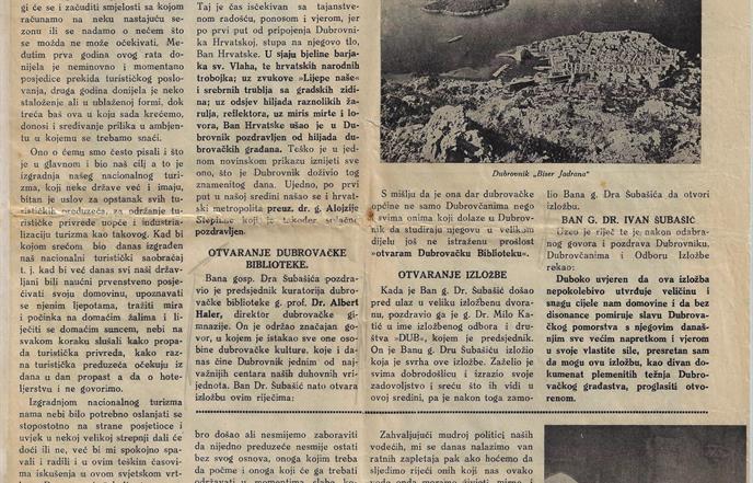 Dubrovačka rivijera o otvaranju Biblioteke 1941.